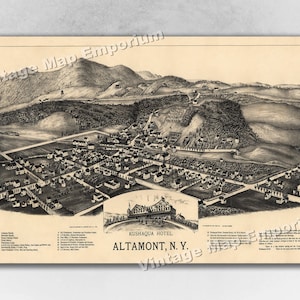 1890 Altamont, New York Map - Panoramic Old City Map - Historic Birds Eye View Vintage Map Art Print