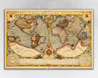 1602 World Map by Jodocus Hondius - Orbis Terrae Novissma Descriptio - Vintage Old World Map Art Print