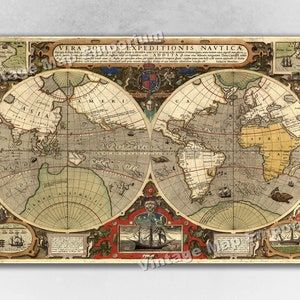 1595 Sir Francis Drake&#39;s Old World Voyages Exploration Map Poster - Vintage Old World Wall Map Art Print Poster