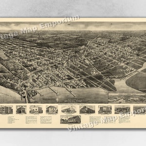 1925 Somers Point, New Jersey Map - Panoramic Old City Map - Historic Birds Eye View Vintage Map Art Print