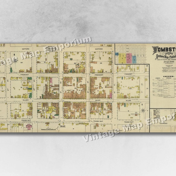 1886 Tombstone Arizona Old West Town Map - Gunfight at the OK Corral! - Western Map Art Print