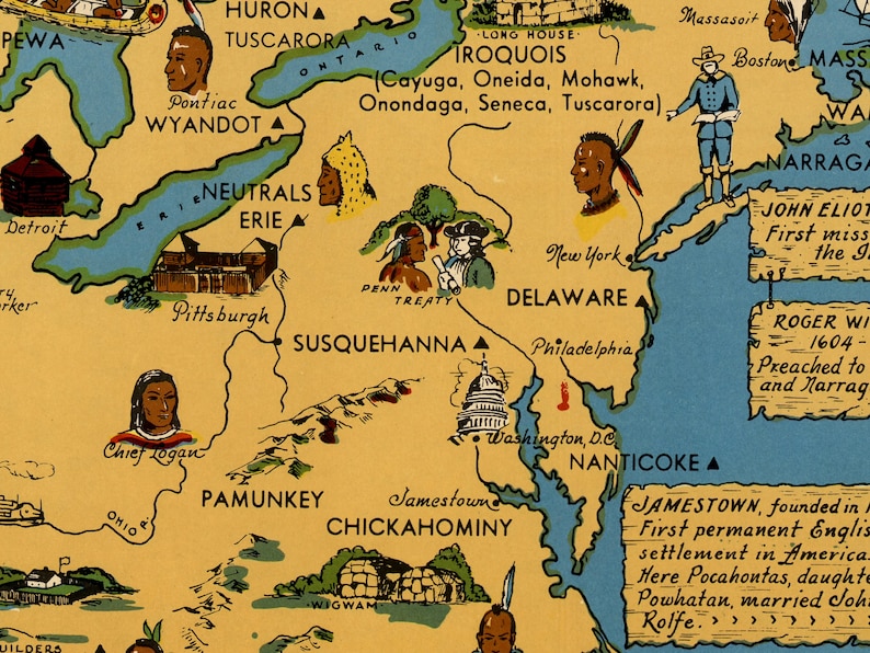 Native North American Indian Tribe Map - 1944 Indians of the USA ...
