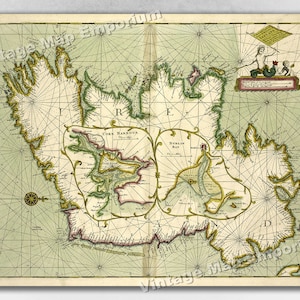 1702 Map of Ireland - &quot;A New and Correct Chart of the Coast of Ireland” - Vintage Historic Irish Wall Map Art Print Poster