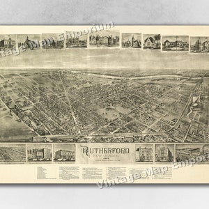 1904 Rutherford, New Jersey Map - Panoramic Old City Map - Historic Birds Eye View Vintage Map Art Print