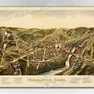 1879 Thomaston, Connecticut Map - Panoramic Old City Map - Historic Birds Eye View Vintage Map Art Print