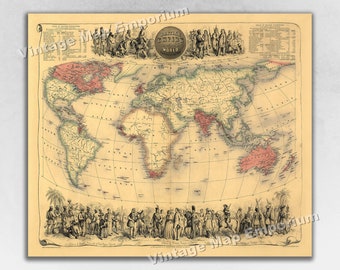 1850s Map of the "British Empire Throughout the World" - Old Vintage Wall Map Art Poster