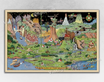 The Land of Make Believe - 1933 Vintage Fairy Tale Map Poster Nursery Decor Idea