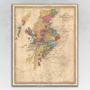 1822 Clans of Scotland Map Print, Map of Scotland and Scottish Highland Clans - Scottish Wall Map Art Print Poster