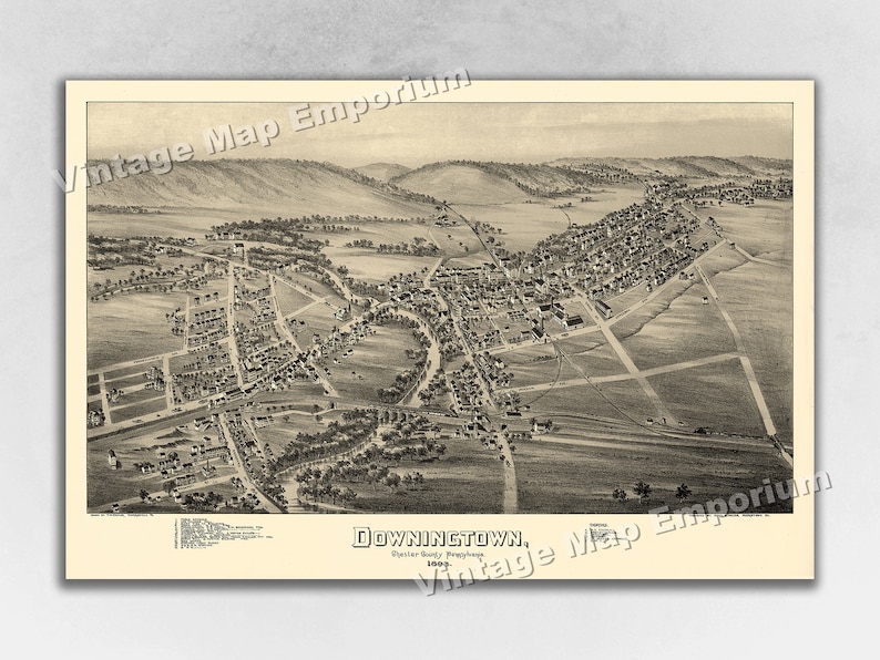 1893 Downingtown Pennsylvania Map Panoramic Old City Map Etsy