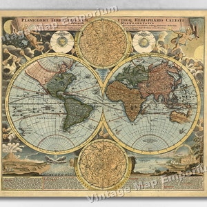 1716 Historic Celestial Old World Exploration Wall Map Poster Art Print