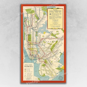 1951 New York City Subway Map - NYC MTA System Historic Map - Vintage Old NY Subway Wall Decor Map Art Print Poster