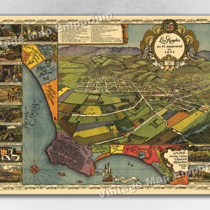 1871 Los Ángeles, California Mapa panorámico antiguo de la ciudad - Histórico Birds Eye View Vintage Map Art Print