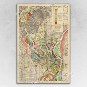 Sheet 1 - Fisk Mississippi River Meander Belt Map - Ancient Courses of the Mississippi River Geological Map - Vintage Wall Map Art Decor