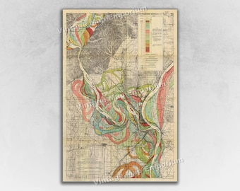 Sheet 1 - Fisk Mississippi River Meander Belt Map - Ancient Courses of the Mississippi River Geological Map - Vintage Wall Map Art Decor