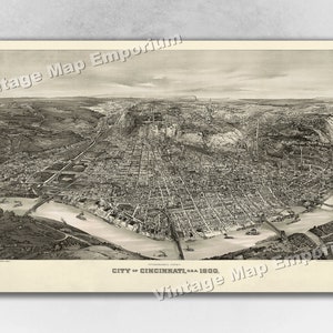 1900 Cincinnati, Ohio Map - Panoramic Old City Map - Historic Birds Eye View Vintage Map Art Print