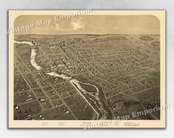 1868 Niles, Michigan Map - Panoramic Old City Map - Historic Birds Eye View Vintage Map Art Print