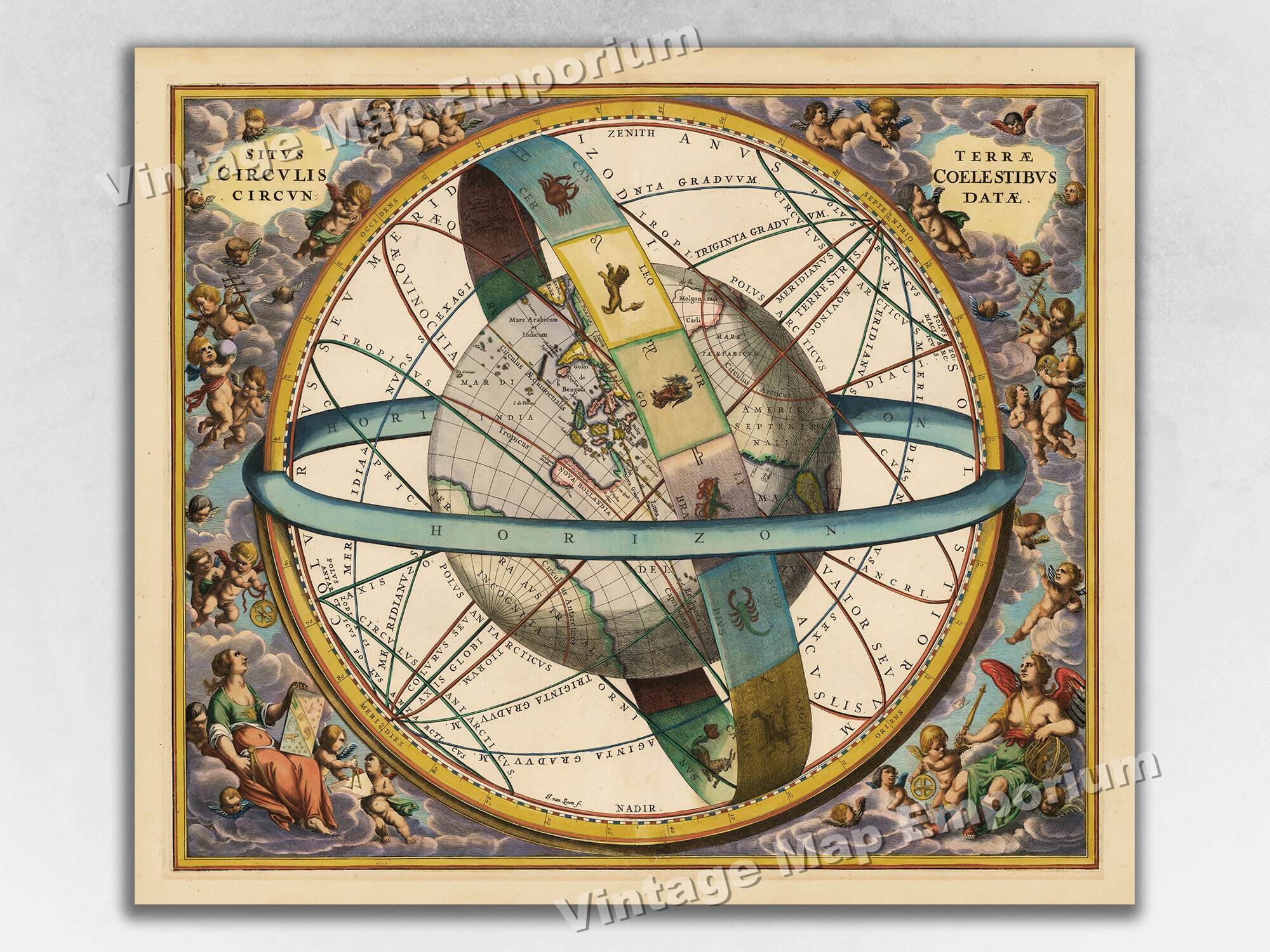 1660 Celestial Map Print Plate 11 - "earth Encircled by Celestial ...