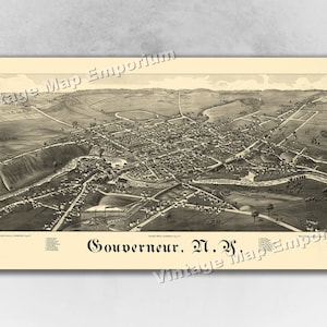 1885 Gouverneur, New York Map - Panoramic Old City Map - Historic Birds Eye View Vintage Map Art Print