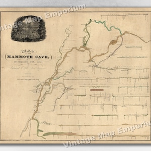 1835 Mammoth Cave National Park Kentucky Cave System Map Art Print Poster