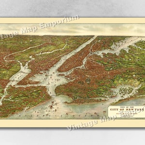 1907 New York City, New York Map - NYC Panoramic Old City Map - Historic Birds Eye View Vintage Map Art Print