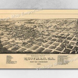 1885 Quitman, Georgia Map - Panoramic Old City Map - Historic Birds Eye View Vintage Map Art Print