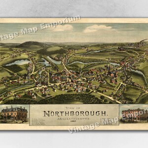 1887 Northborough, Massachusetts Map - Panoramic Old City Map - Historic Birds Eye View Vintage Map Art Print