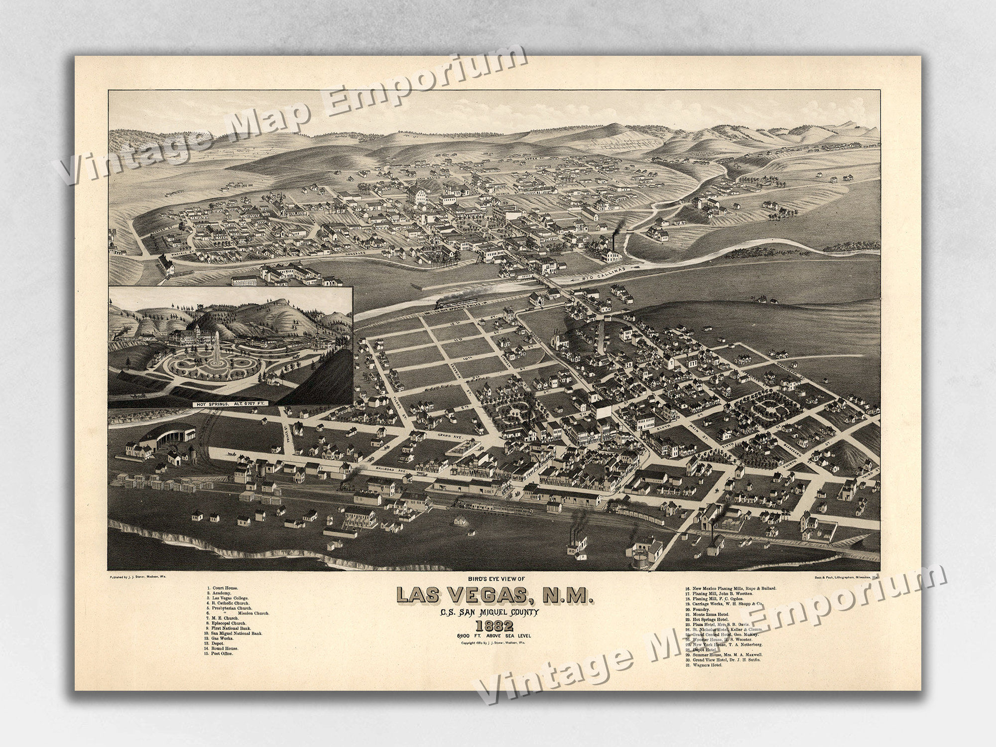 Las Vegas Illustrated VINTAGE map dining shops shows
