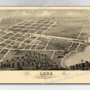 1869 Loda, Illinois Map - Panoramic Old City Map - Historic Birds Eye View Vintage Map Art Print