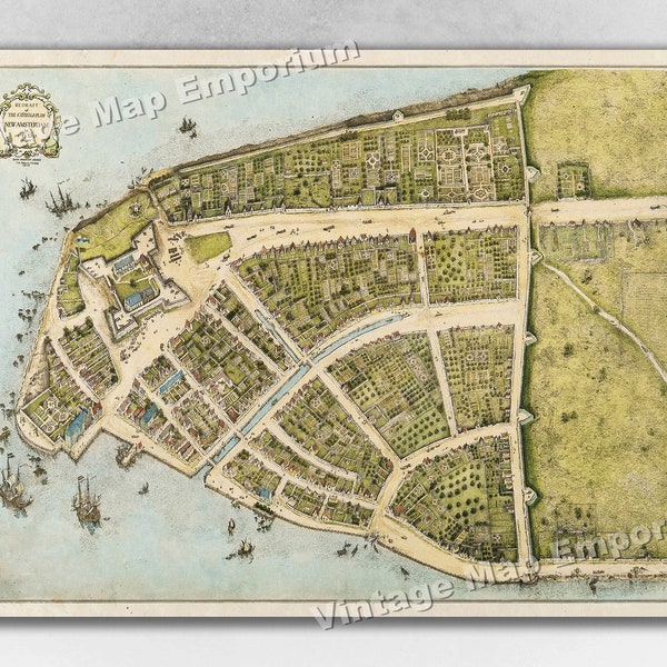 1660 New York City - Castello Plan of New Amsterdam - Lower Manhattan Map Historic Vintage Style Wall Map Art Print