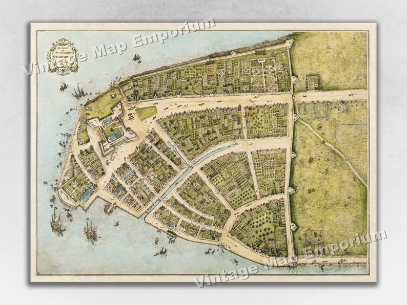 1660 New York City Castello Plan of New Amsterdam Lower Manhattan Map Historic Vintage Style Wall Map Art Print image 1