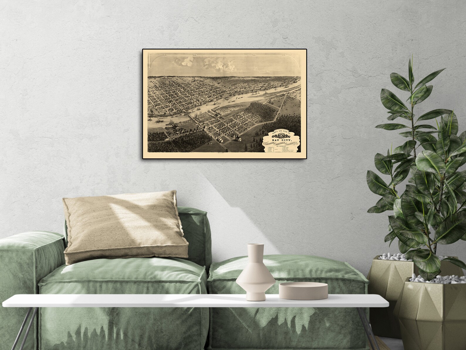 1867 Bay City Portsmouth Michigan Map Panoramic Old City Etsy