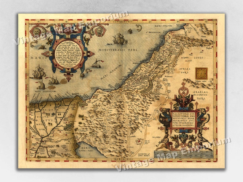 Palestine 1570 Orbis Terrarum Historic Abraham Ortelius Map Vintage Old Palestine Holy Land Wall Map Art Print Poster image 1