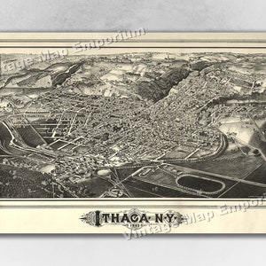 1882 Ithaca, New York Map - Panoramic Old City Map - Historic Birds Eye View Vintage Map Art Print