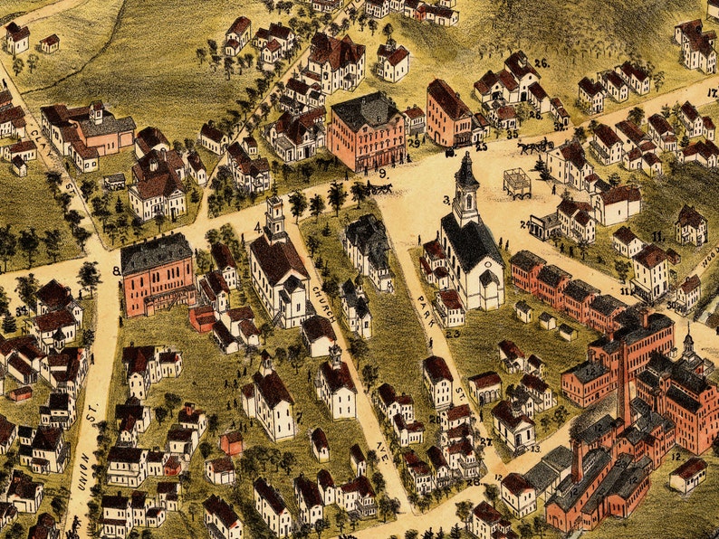 1879 Thomaston Connecticut Map Panoramic Old City Map Etsy