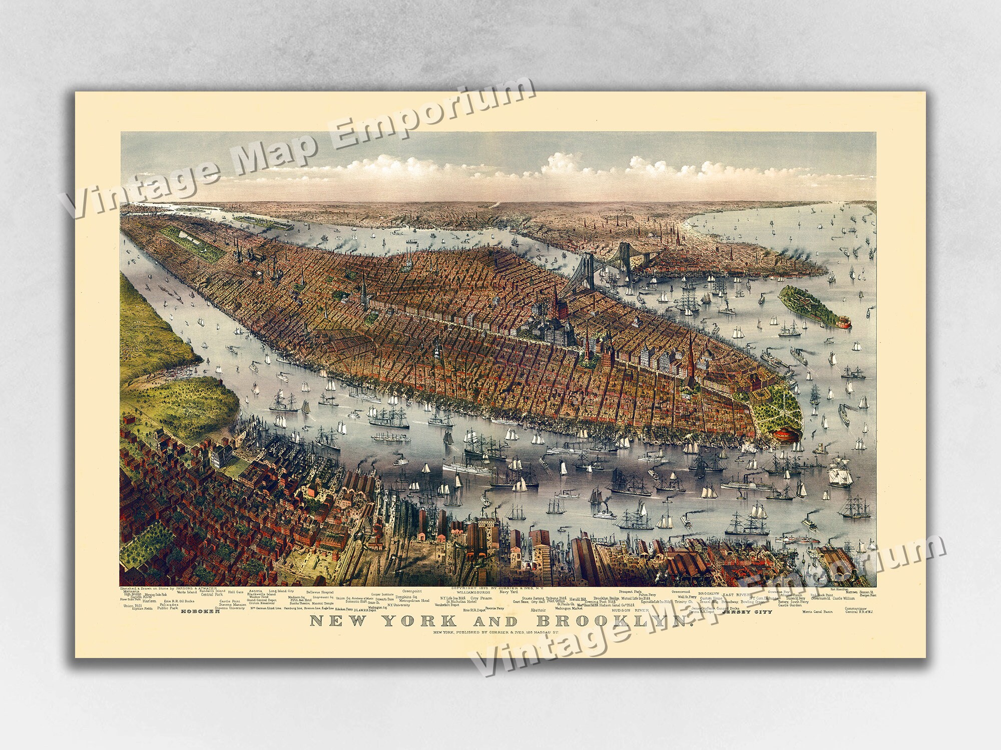 1875 New York City, New York Map - NYC Panoramic Old City