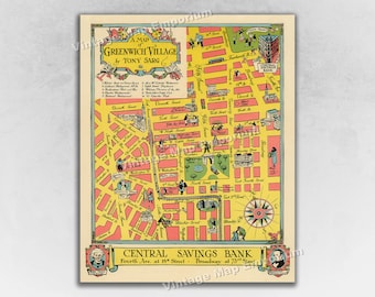 1925 Greenwich Village Map, New York City Vintage Map  - Old City Map Art Print of Greenwich Village, NY