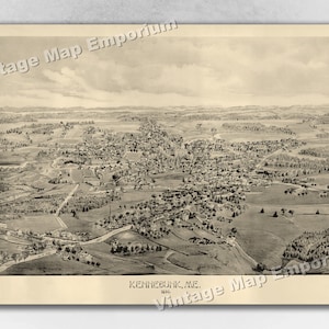 1897 Kennebunk, Maine Map - Panoramic Old City Map - Historic Birds Eye View Vintage Map Art Print