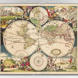 1703 World Map - Nova Totius Terrarum Orbis Tabula - Historic Vintage Style Old World Wall Art Map Poster