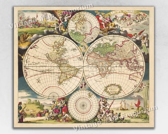 1703 World Map - Nova Totius Terrarum Orbis Tabula - Historic Vintage Style Old World Wall Art Map Poster