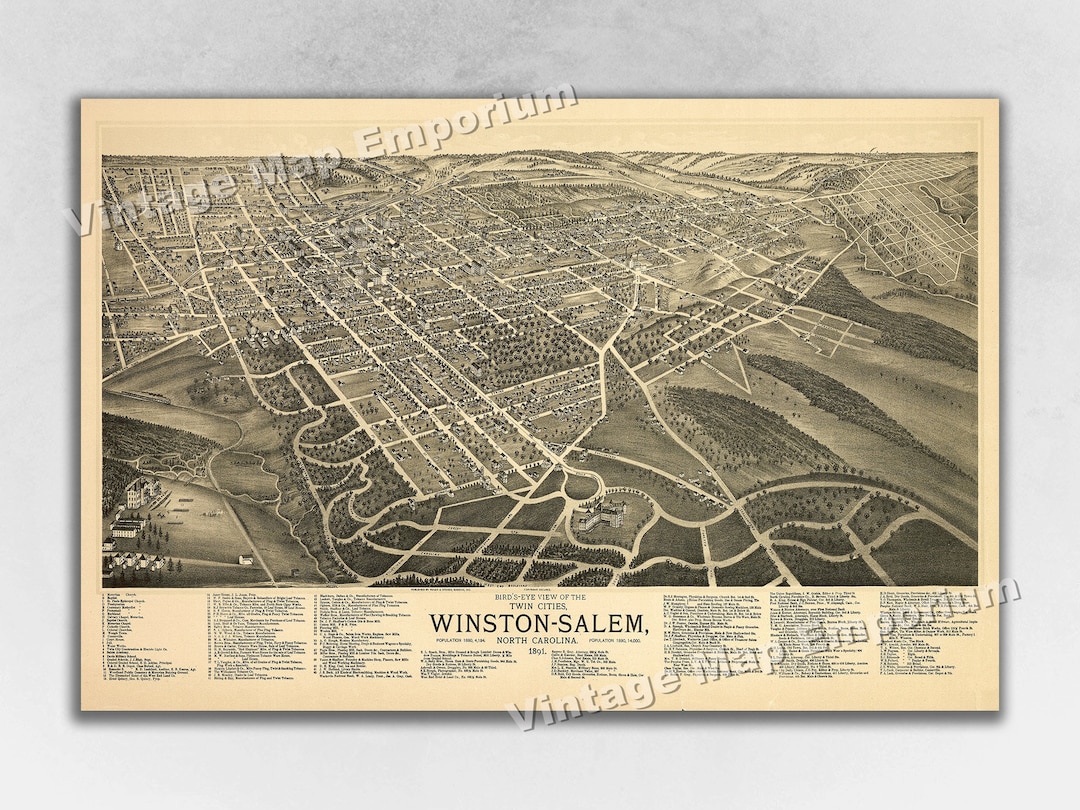 1891 Winston-salem, North Carolina Map - Panoramic Old City Map ...