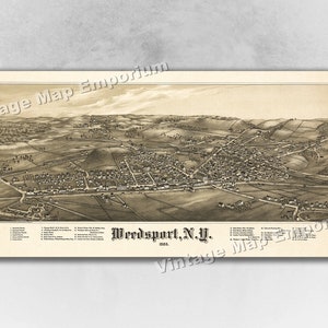 1885 Weedsport, New York Map - Panoramic Old City Map - Historic Birds Eye View Vintage Map Art Print