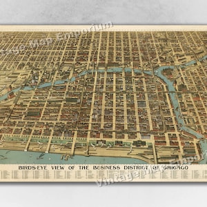 1898 Chicago, Illinois Map - Panoramic Old City Map - Historic Birds Eye View Vintage Map Art Print
