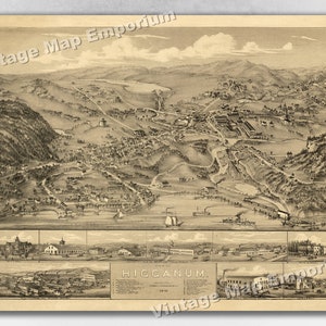1881 Higganum, Connecticut Map - Panoramic Old City Map - Historic Birds Eye View Vintage Map Art Print