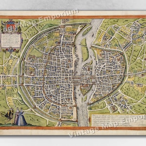 Paris 1572 Historic City Map - Vintage France Plan de Paris - Vintage Old World Wall Map Art Print Poster