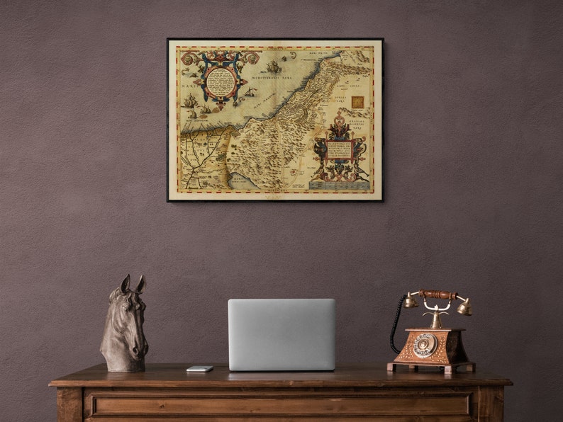 Palestine 1570 Orbis Terrarum Historic Abraham Ortelius Map Vintage Old Palestine Holy Land Wall Map Art Print Poster image 3