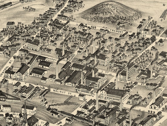 1877 Peabody, Massachusetts Map Panoramic Old City Map Historic Birds Eye  View Vintage Map Art Print - Etsy New Zealand