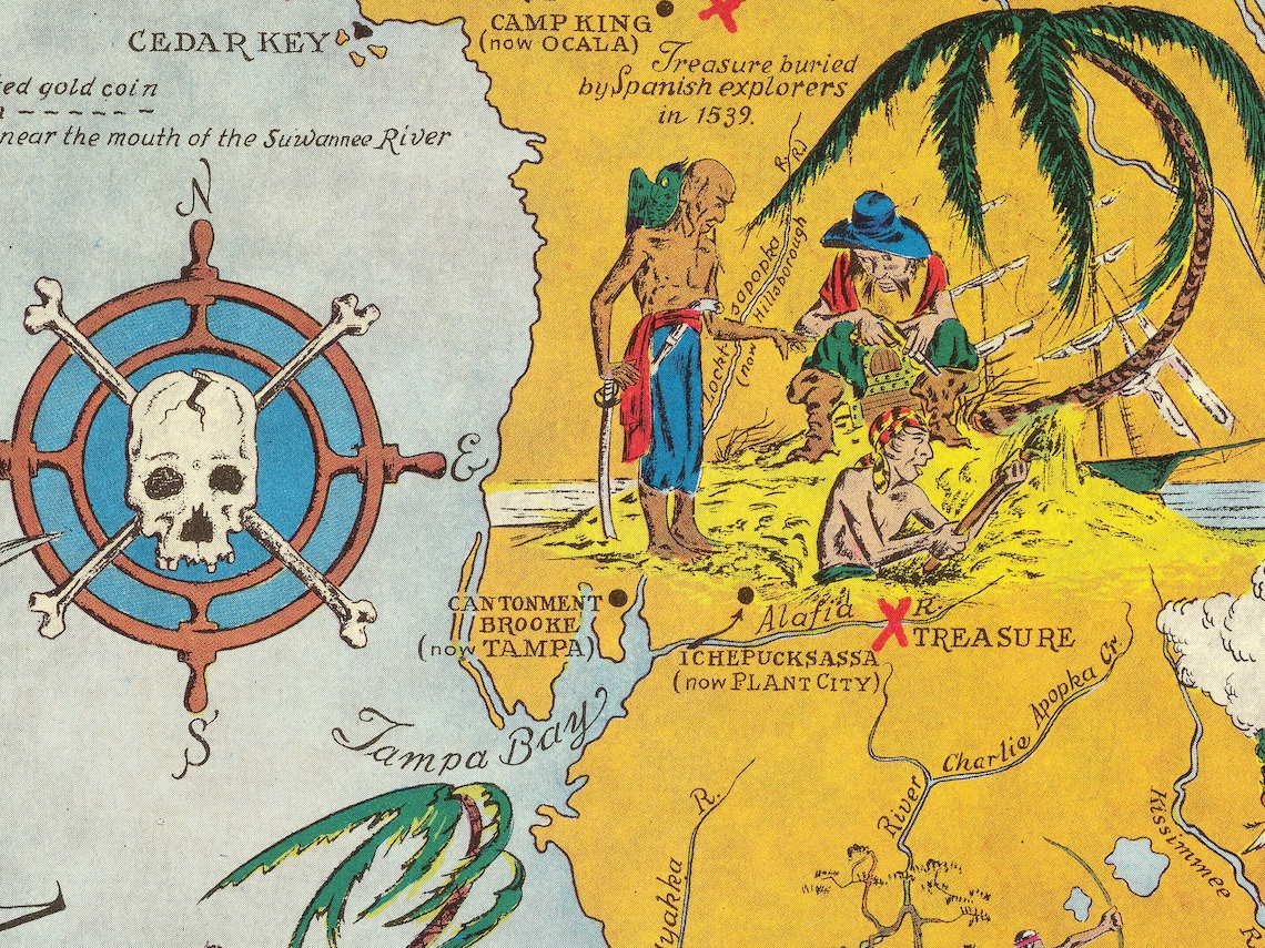 Ye True Chart of Buried Treasure in the Land &amp; Waters of | Etsy