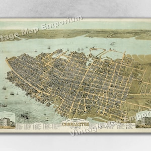1872 Charleston, South Carolina Map - Panoramic Old City Map - Historic Birds Eye View Vintage Map Art Print