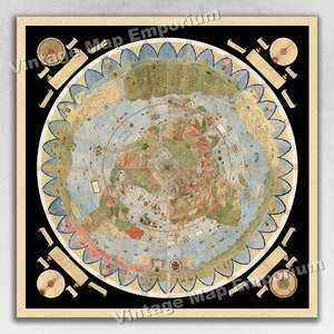 Flat Earth Map of the World - 1587 Urbano Monte Poster Wall Art Globe Map