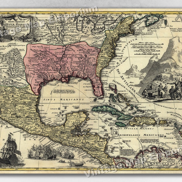 1759 North America Map of New Spain Spanish Colonies - Art Print Wall Map